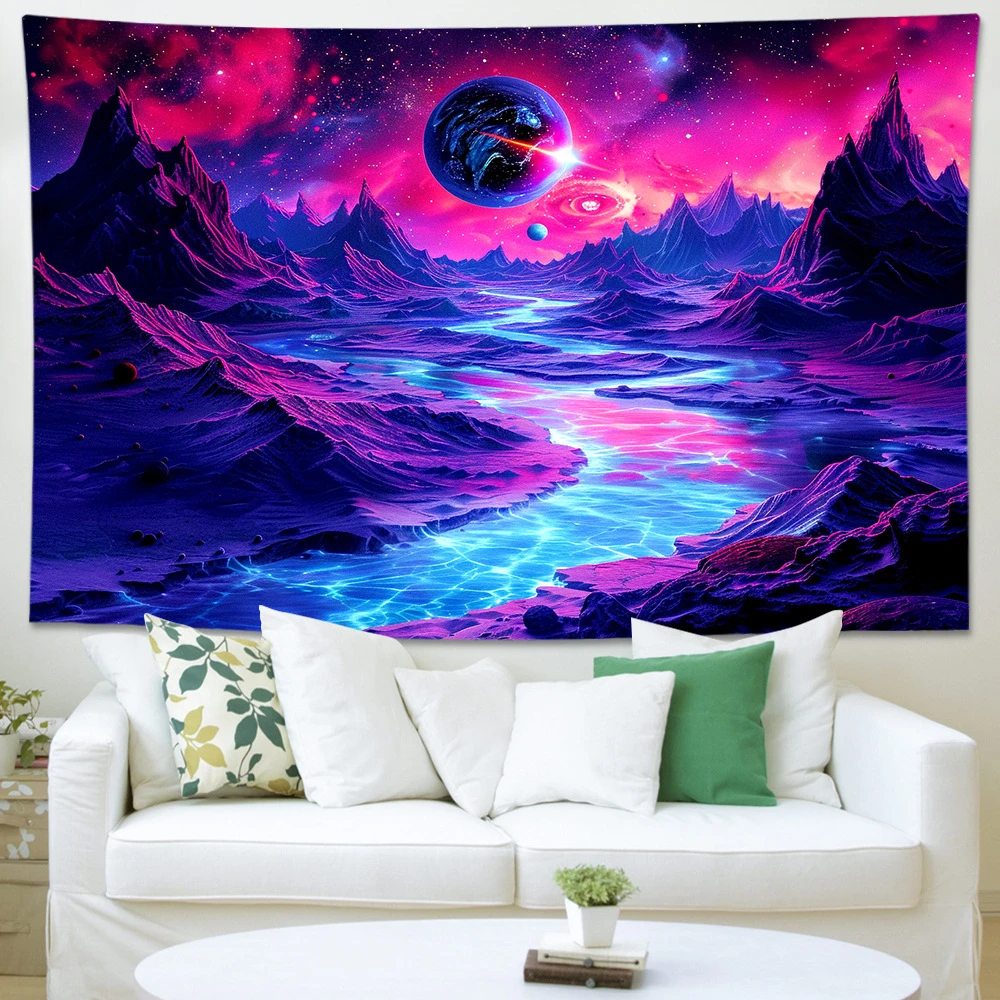VIKAMA Pink Galaxy Planet Mountain Tapestry Wall Hanging, 6 Designs, Wall Decor for Bedroom Living Room Dorm