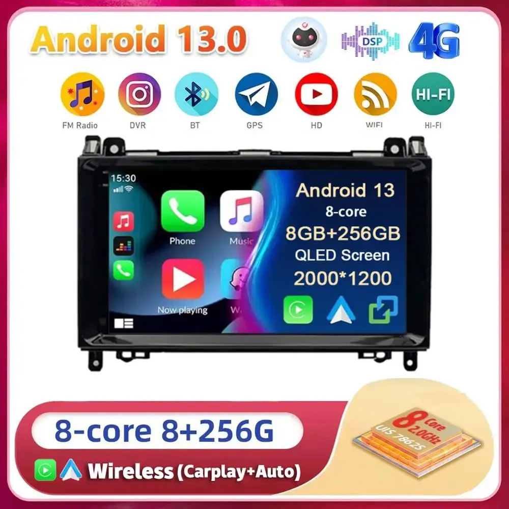 

Android13 Carplay Car Radio For Mercedes Benz B200 Sprinter W906 W639 AB Class W169 W245 Viano Vito Multimedia GPS Player Stereo