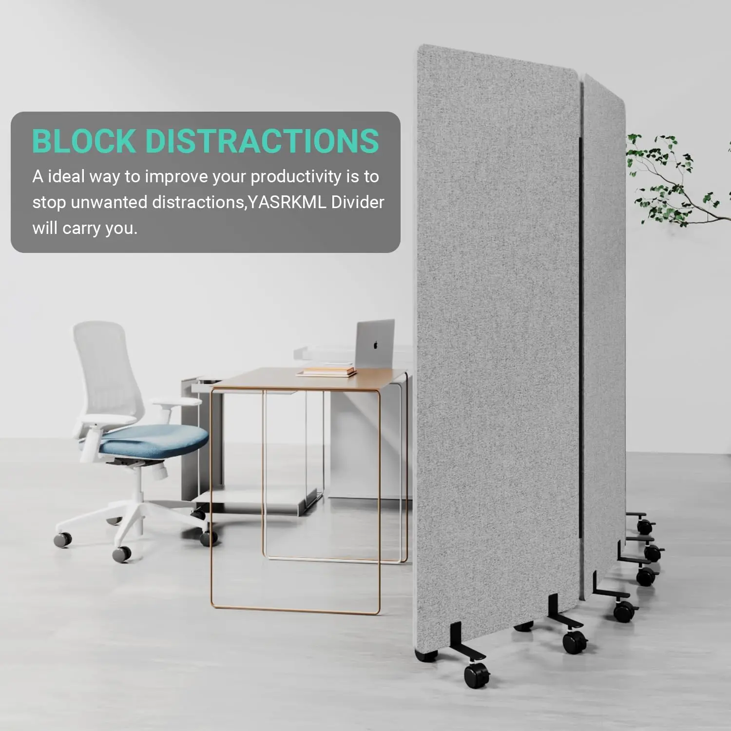 3 Panel Soundproof Room Divider Portable Acoustic Office Partition Smooth Rolling Wheels Large 66 x 72 Portable Wall Sound Proof