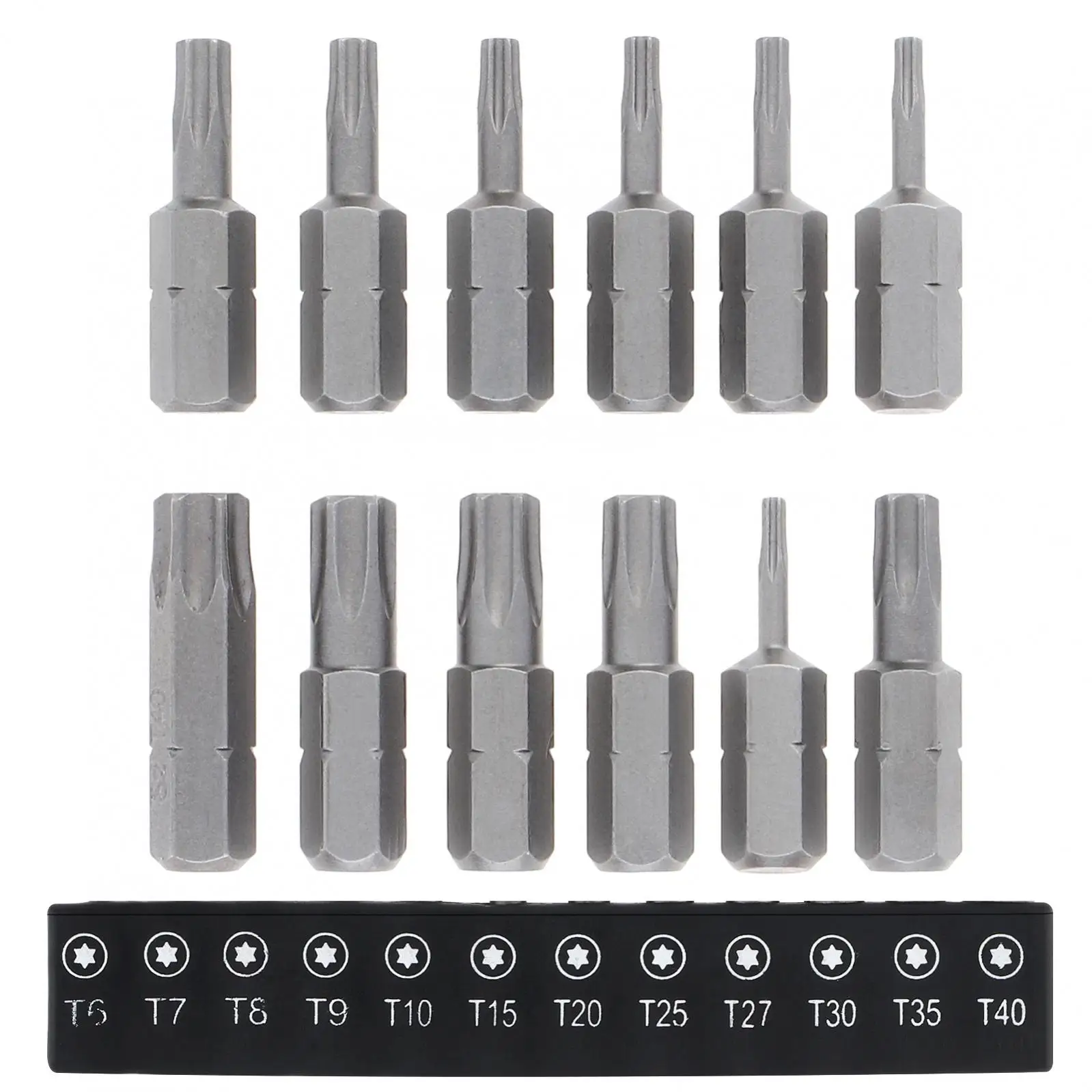 12pcs/set Tamper Proof Torx Bit Set T6-T40 1/4 Inch Hex Torx Security Bit Sets with Right Angle Screwdriver Socket