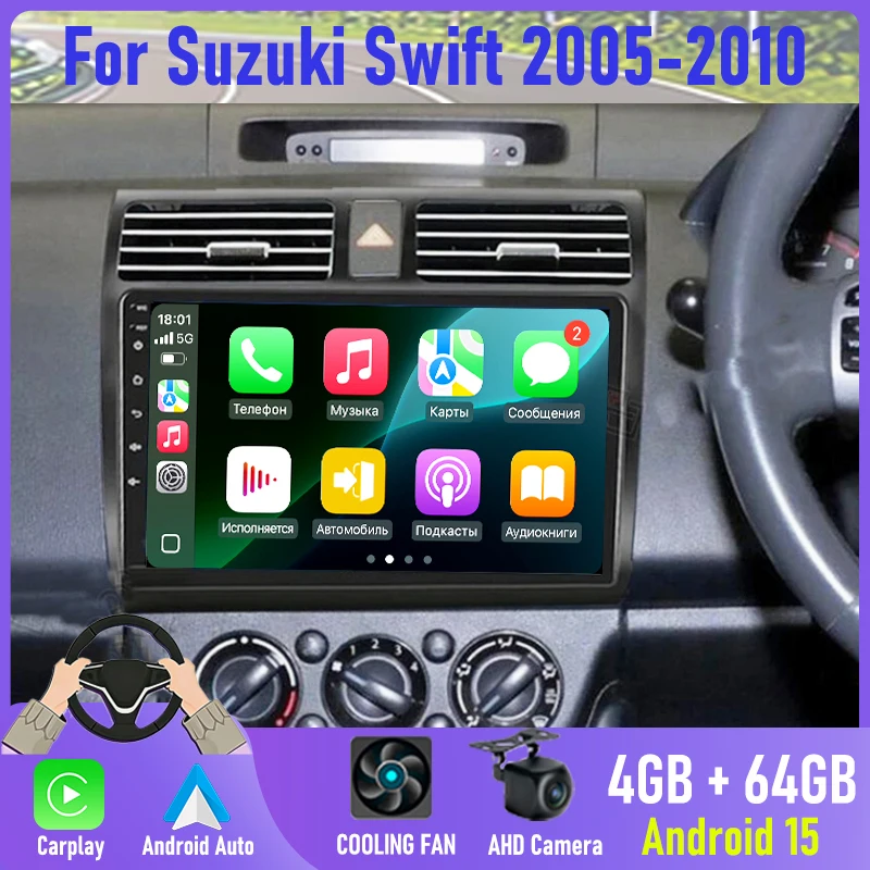 9'' Android 15 2DIN Car Radio Head Unit For Suzuki Swift 2005-2010 Carplay GPS FM Bluetooth Multimedia Player