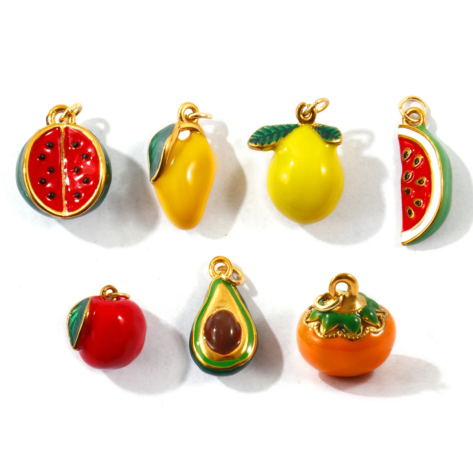 Bar Cart Gold - 2pcs Multicolor Enamel 3D Fruit Pendants