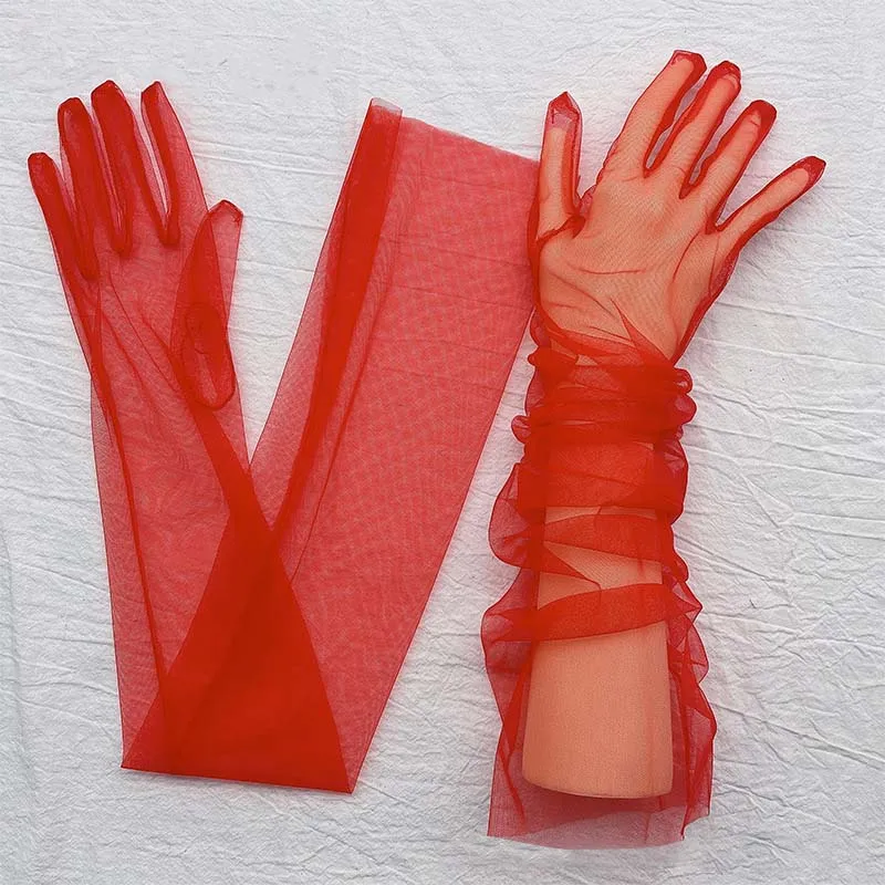 Guantes largos de gasa para vestido de novia, accesorios de fiesta para mujer, accesorios para fotos, guantes de boda transparentes Vintage, 1 par