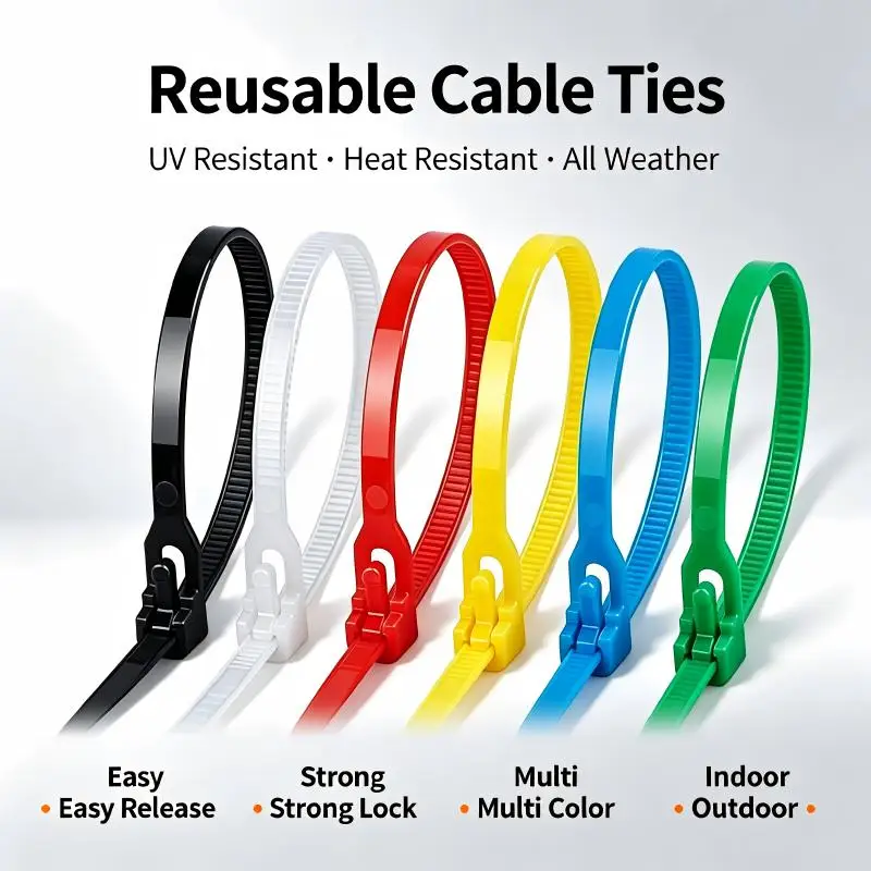 Detachable Reusable Multicolor Nylon Zip Ties UV Resistant Straps for Automotive Home Garden Electrical Wire Arrangement Storage