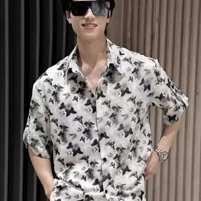 

Summer Drape Floral Shirt Short-sleeved Men's Korean Style Light Luxury Shirt