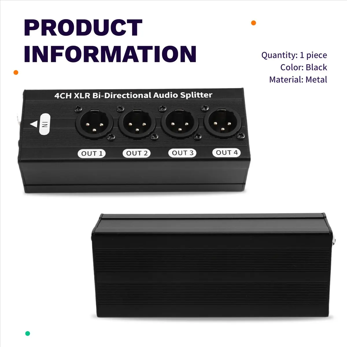 OKgood XLR Balanced Audio Splitter 3 Pin 1 Input 4 Output Audio Signal Splitter Box No Power Required 1X4 XLR Audio Splitter
