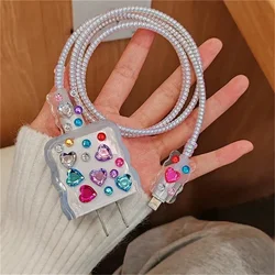 Korea Luxury Color Love Heart Diamond Charger Cover For IPhone 13 14 15 18 20W Cute Charge Protection Cover Charger Sleeve