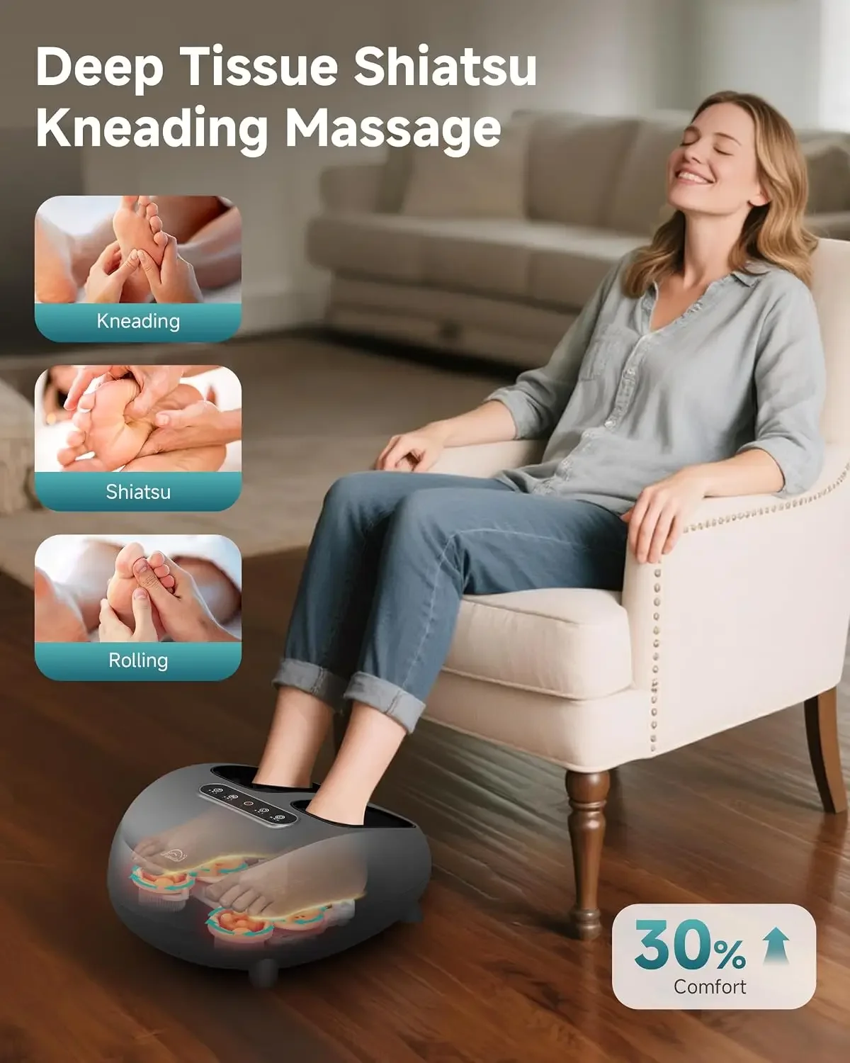 Foot Massager with Heat Compression Kneading Rolling Shiatsu Feet Massager for Plantar Fasciitis Neuropathy, Large Size 14