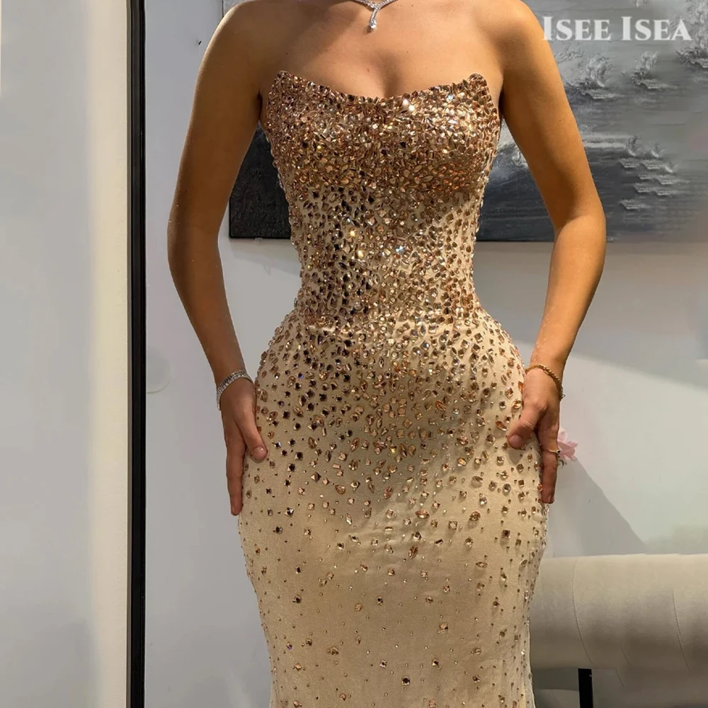 Amarelo deslumbrante vestidos de noite sem alças vestido de gala alta fenda sereia vestidos rosa romântico lantejoulas maxi vestido de baile personalizado