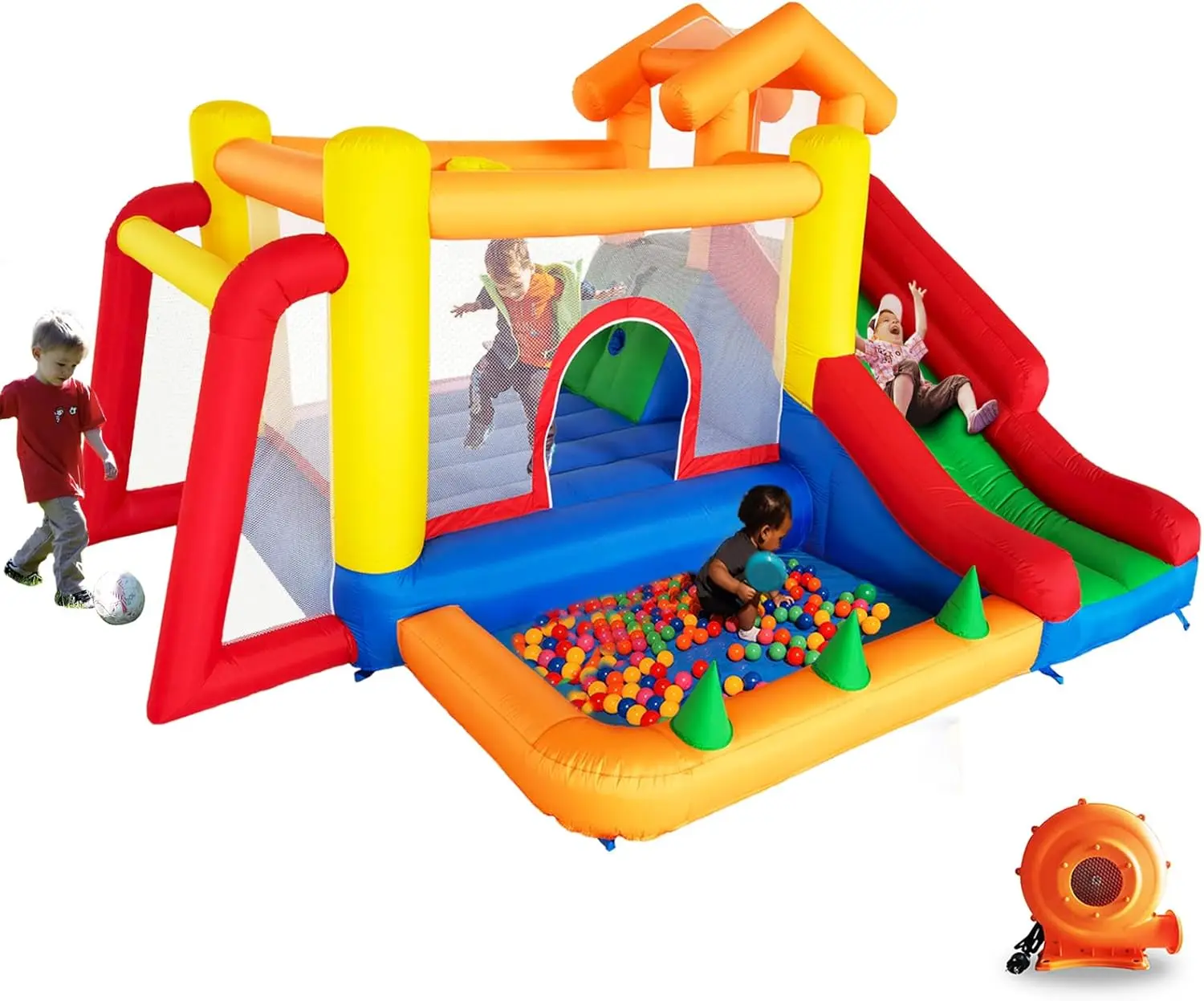 6 in 1 Inflatable Bounce House with Slide and Ball Pit for Kids, Trampoline, Climbing, Water Pool