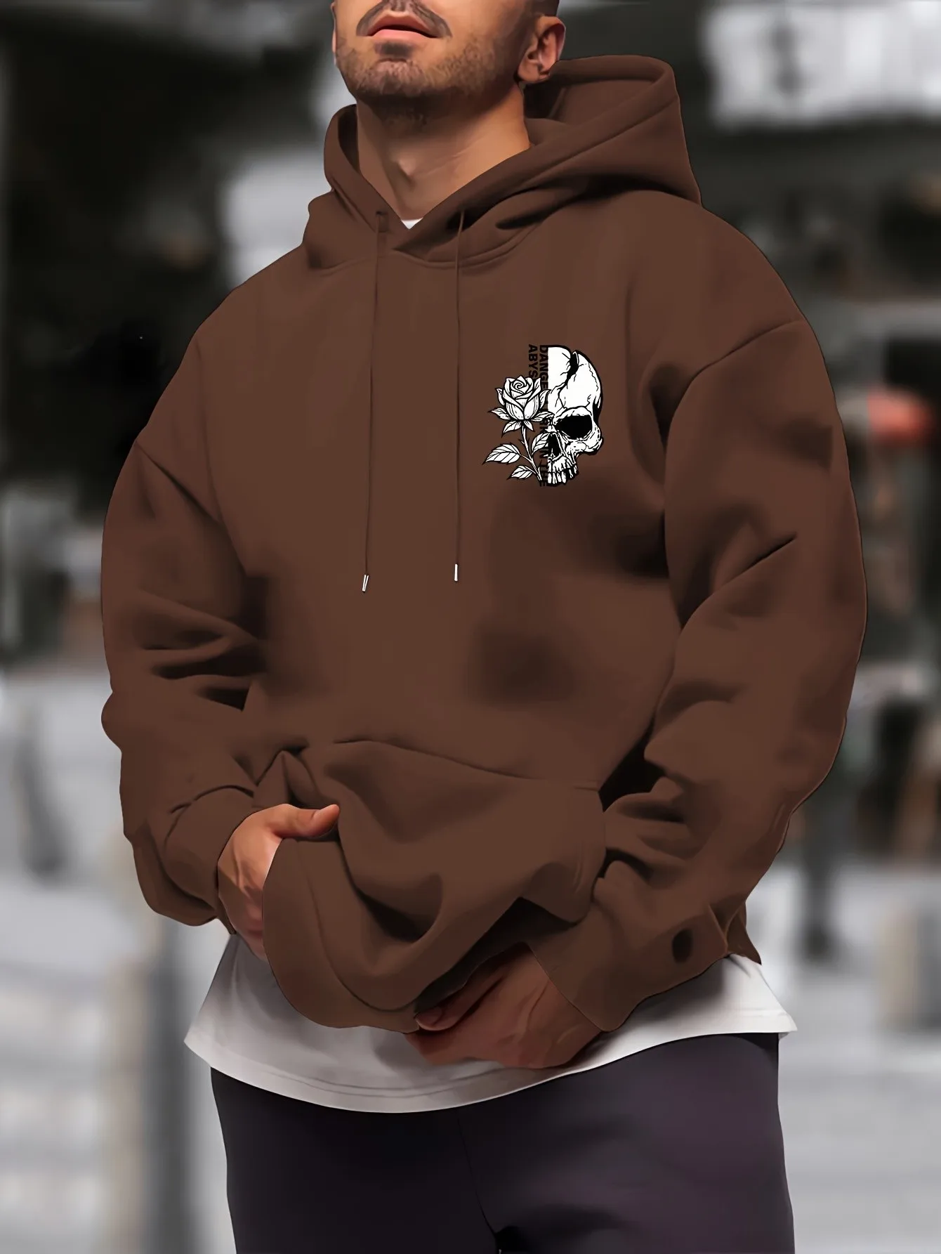 2026 Autumn/Winter New Style Street Casual Simple Fashion Comfortable 3D Skull Pattern Printed Men's Hooded Sweatshirt