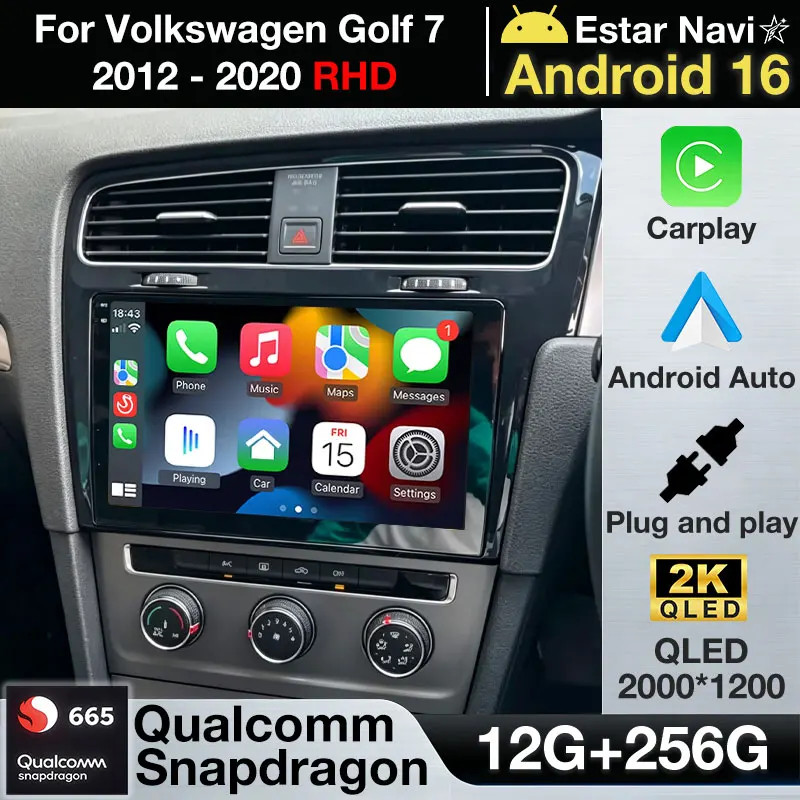Android 16 Car Radio For Volkswagen VW Golf 7 MK7 GTI 2012-2021 Right Hand Drive RHD Carplay Android Stereo Video Player 2 Din