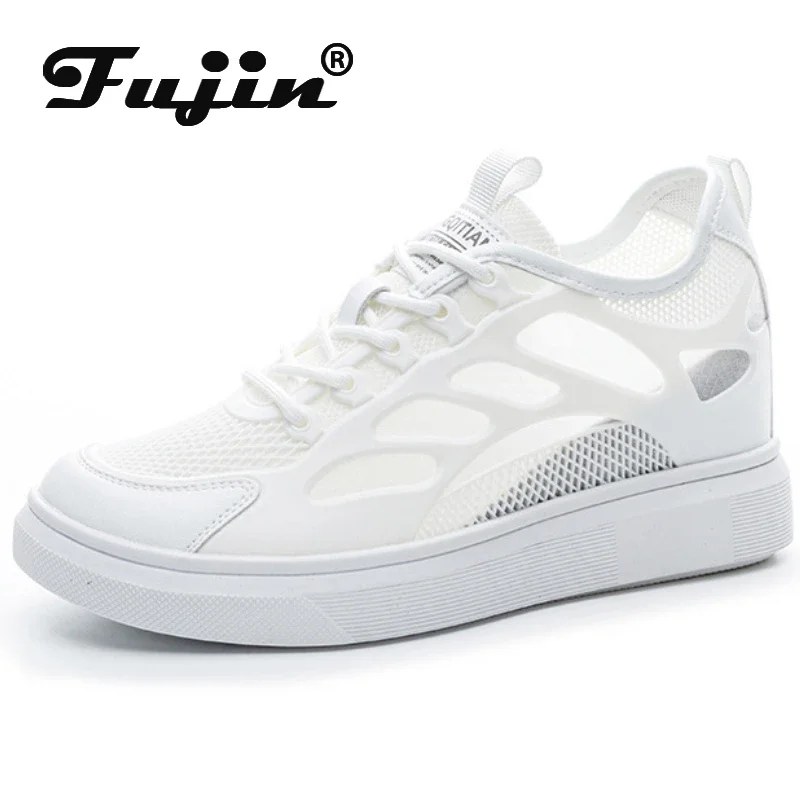 Fujin 8cm Air Mesh Synthetic Platform Wedge Flats Casual Chunky Sneaker Summer Leather Comfy High Brand Breathable Shoes