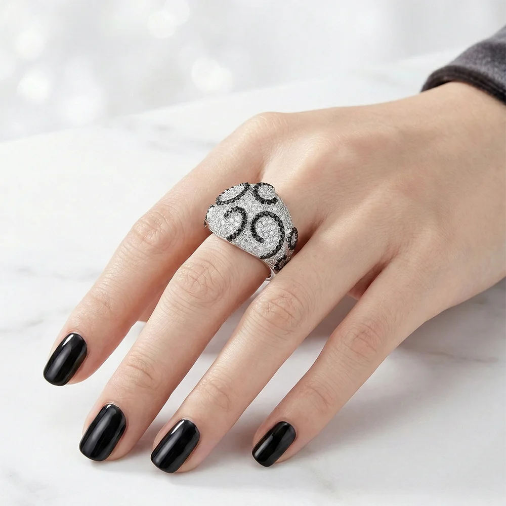 

Черно-белые двухцветные кольца, блестящие кубические циркония, Женские Ювелирные украшения, ограниченное количество