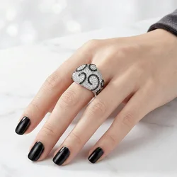 YLMyself Black White CZ Dome Ring Micro Pave Swirl Design Fashion Jewelry For Women