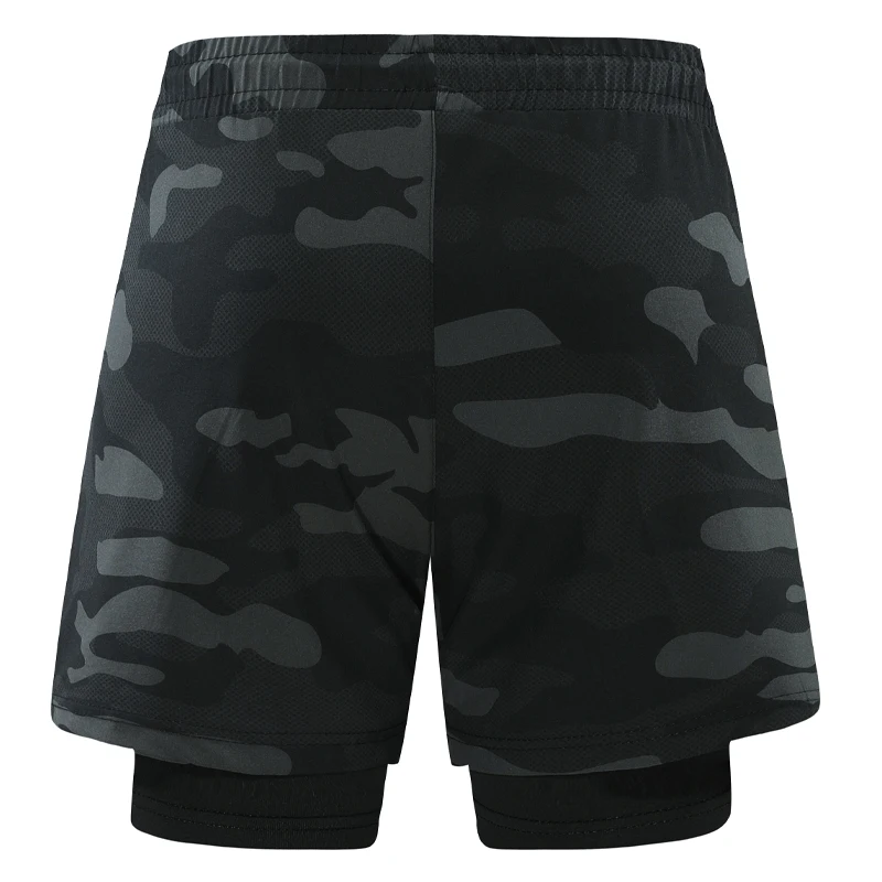 Men Camouflage Shorts 2 In 1 Sport Running Shorts Zipprt Pockets Training Fitness Shorts New Double Deck Quick Dry Gym Shorts