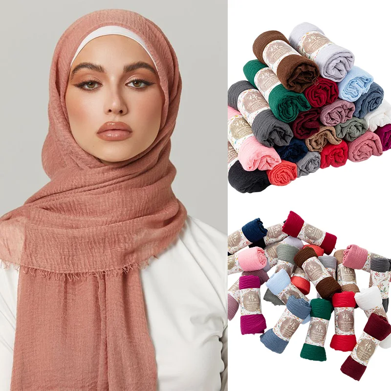 Muslim Women Scarves And Shawls With Loose Edges And Imitation Cotton And Linen Hijabs