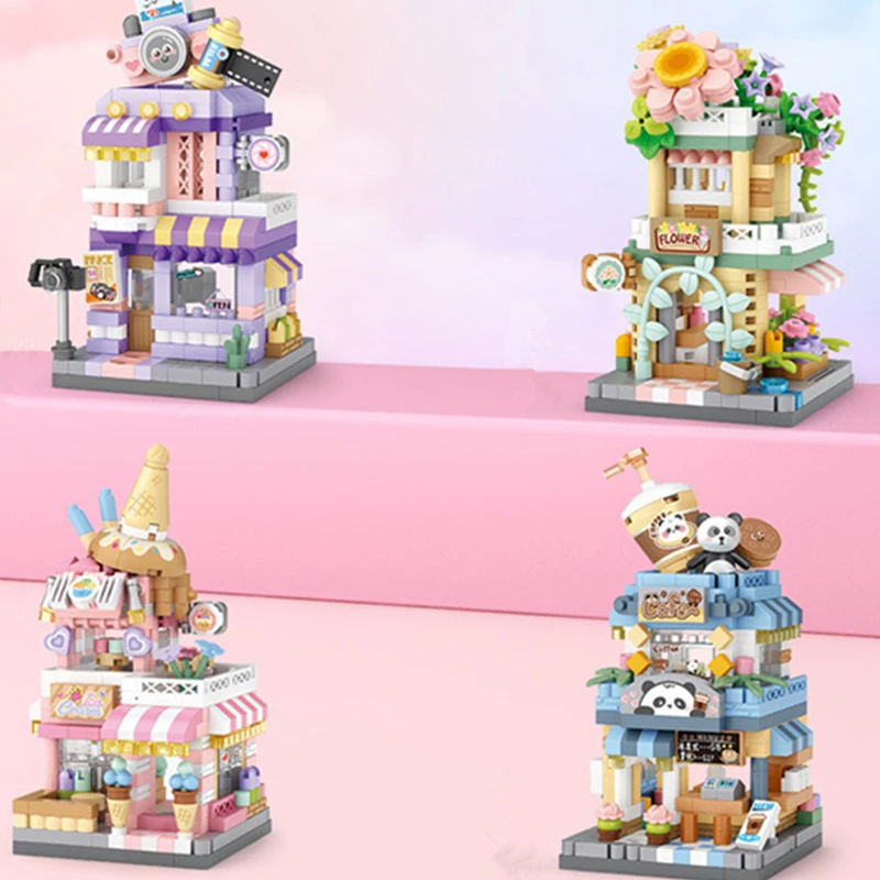 City Cafe bouwsteenspeelgoed, ijsbloemenwinkelwinkels, bouwsteengereedschapssets voor voedselhuis, ideale huisdecoratie