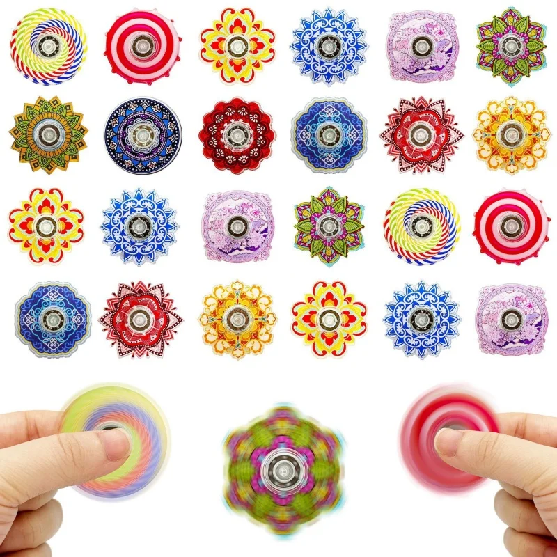 10PCS Colorful Mandala Pattern Small Portable Fidget Spinners Bulk Fun Kids Birthday Party Favors Anxiety ADHD Stress Relief Toy