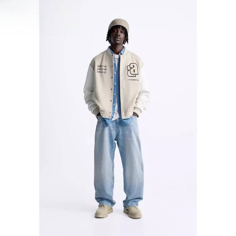 

Spring 2024 Men's Outdoor Jaet New Arrival Patchwork Flight Suit Loose Fit Long Sve round Ne Single Button Closure