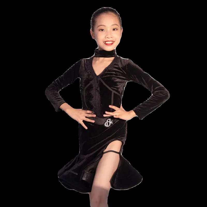 Children's Advanced Latin Dance Suit 2024 New Girl's Training Suit with Large Skirt and Black Performance Clothing