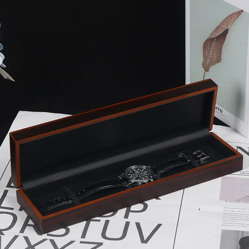 1PCWoodGrainLeather Watch strapProtectiveBox StorageCaseLong TypeJewelryDisplay BoxHolidayGifts