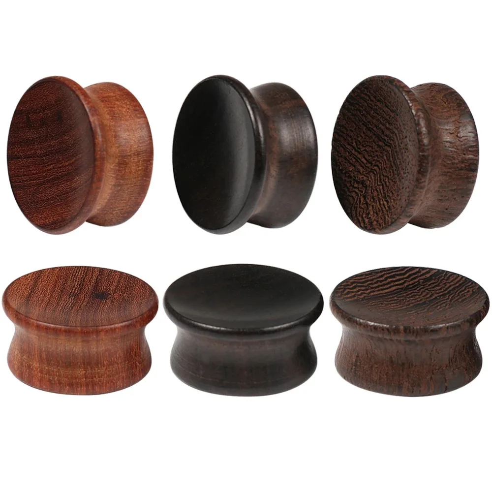 1/3 Pair of Vintage Concave Surface Wood Earplugs Solid Organic Wood Earplugs - Double Flared Ear Canal Pierced Jewelry 0G-7/8“