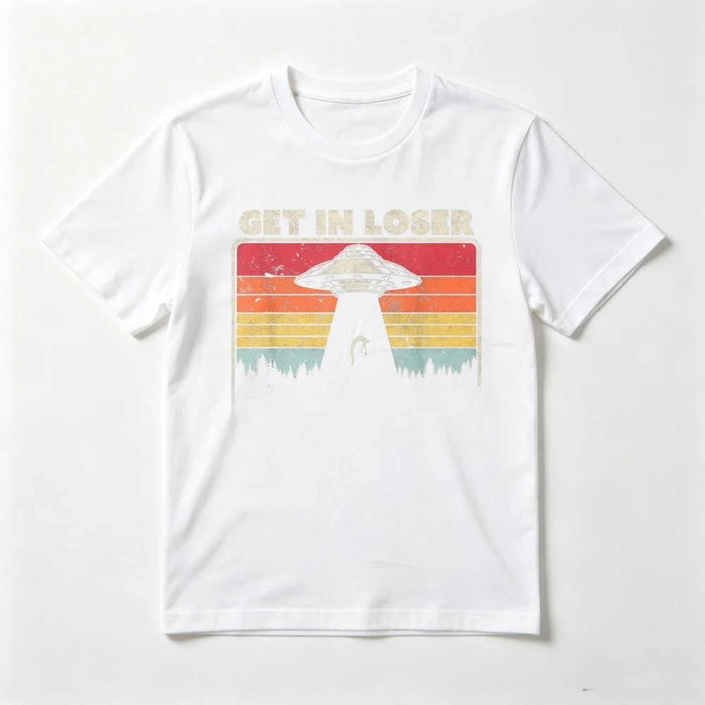 Get in Loser Alien UFO Vintage Graphic Printed Classics T-Shirt Short Sleeve O-neck Summer Casual Fashion Loose Harajuku Tees