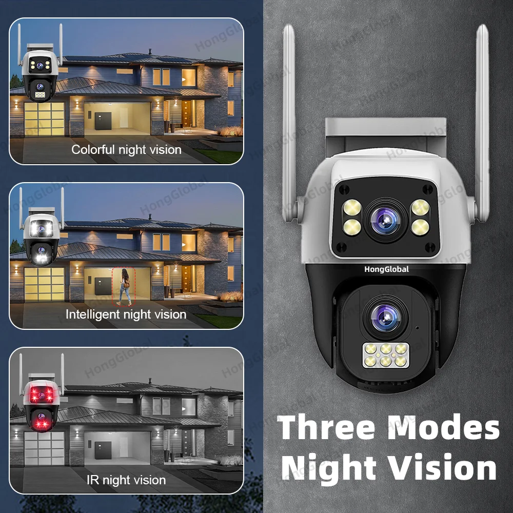 HongGlobal 4MP Night Vision 360 Degree Smart Outdoor Camera V380 Pro Dual Lens WiFi Home Security Wireless Surveil CCTV Camera