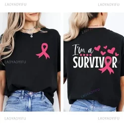 Pink October Cancer Awareness T-shirt I Am A Survivor Cotton TShirt Breast Cancer Pink Ribbon Ladies Tee Cancer Awareness Tops