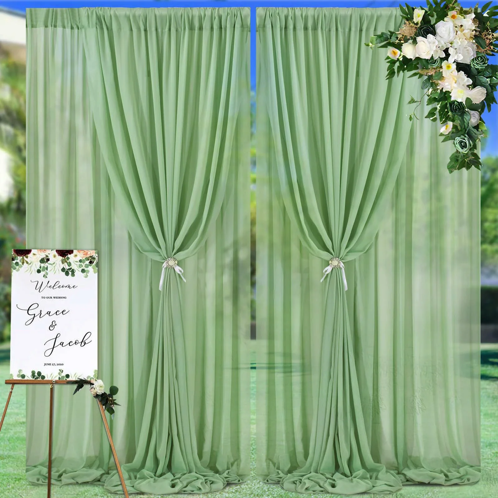 

1 шт., шахматная зеленая занавеска для вечеринок, прозрачная шифоновая ткань без морщин, вечерние занавески, занавески для свадьбы, дня рождения, вечеринки