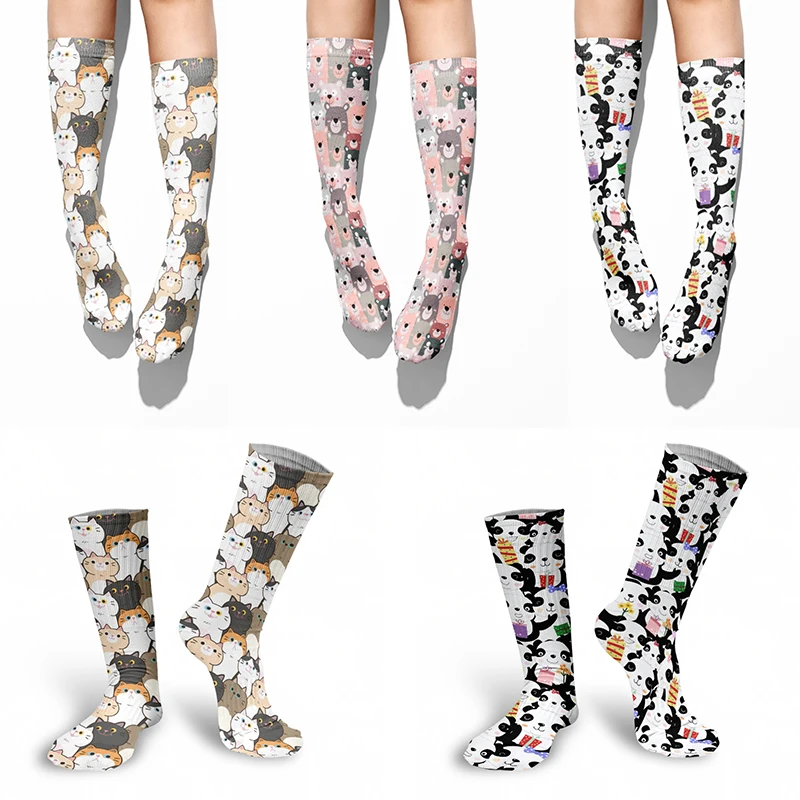 Funny Cartoon Panda Unisex Socks 3D Printing Cute Kawaii Harajuku Fashion Long Socks Men Girls College Style calcetines muje