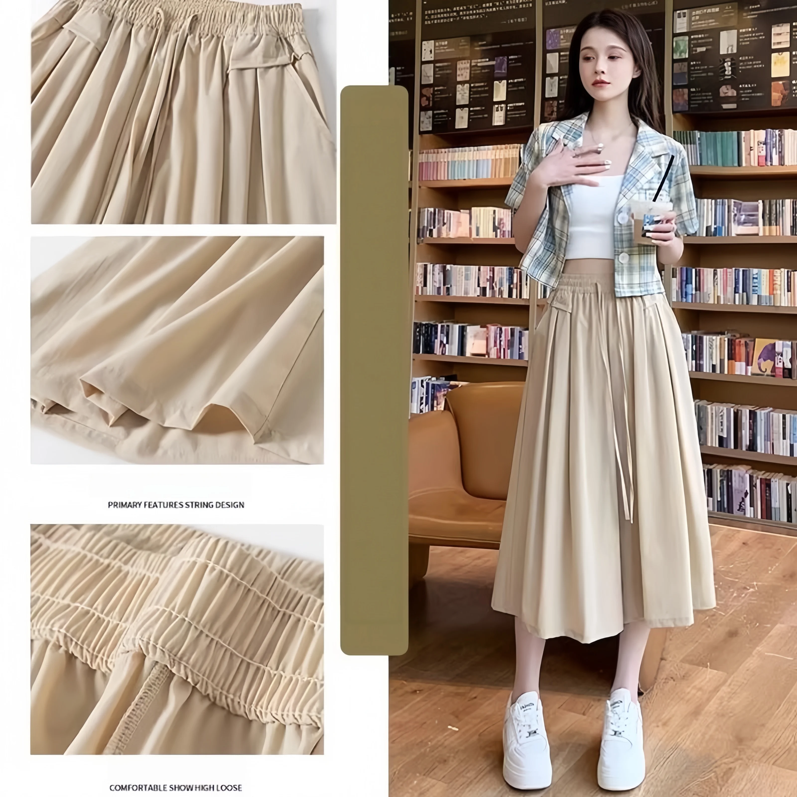 Women's Wide Leg Skirt Pants with High Waist and Slimming Effect, Cropped Pants That Cover the Hips, Casual Straight Leg Pants