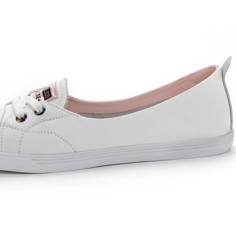 100% Genuine Leather Women Causal Shoes Female Spring Casual White Shoes Sneakers Slip On Flats Breathable Outdoors Feetwear