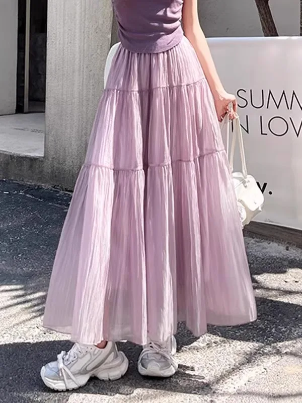 

Gentle Wind High Waist Me A-Line Cake Skirt Women's Summer New Age-Defng Beautiful Skirt Polyester Fiber Gathered Skirt