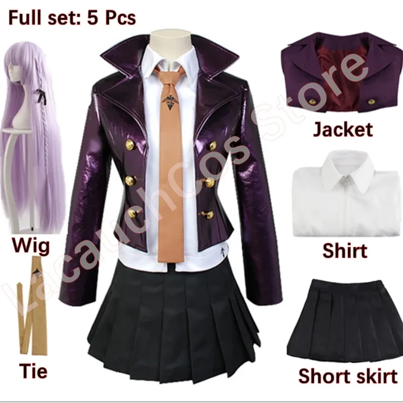 Lacauchcos anime Danganronpa Kyoko Kirigiri cosplay disfraz conjunto con mujer Halloween peluca Falda corta chaqueta camisa corbata