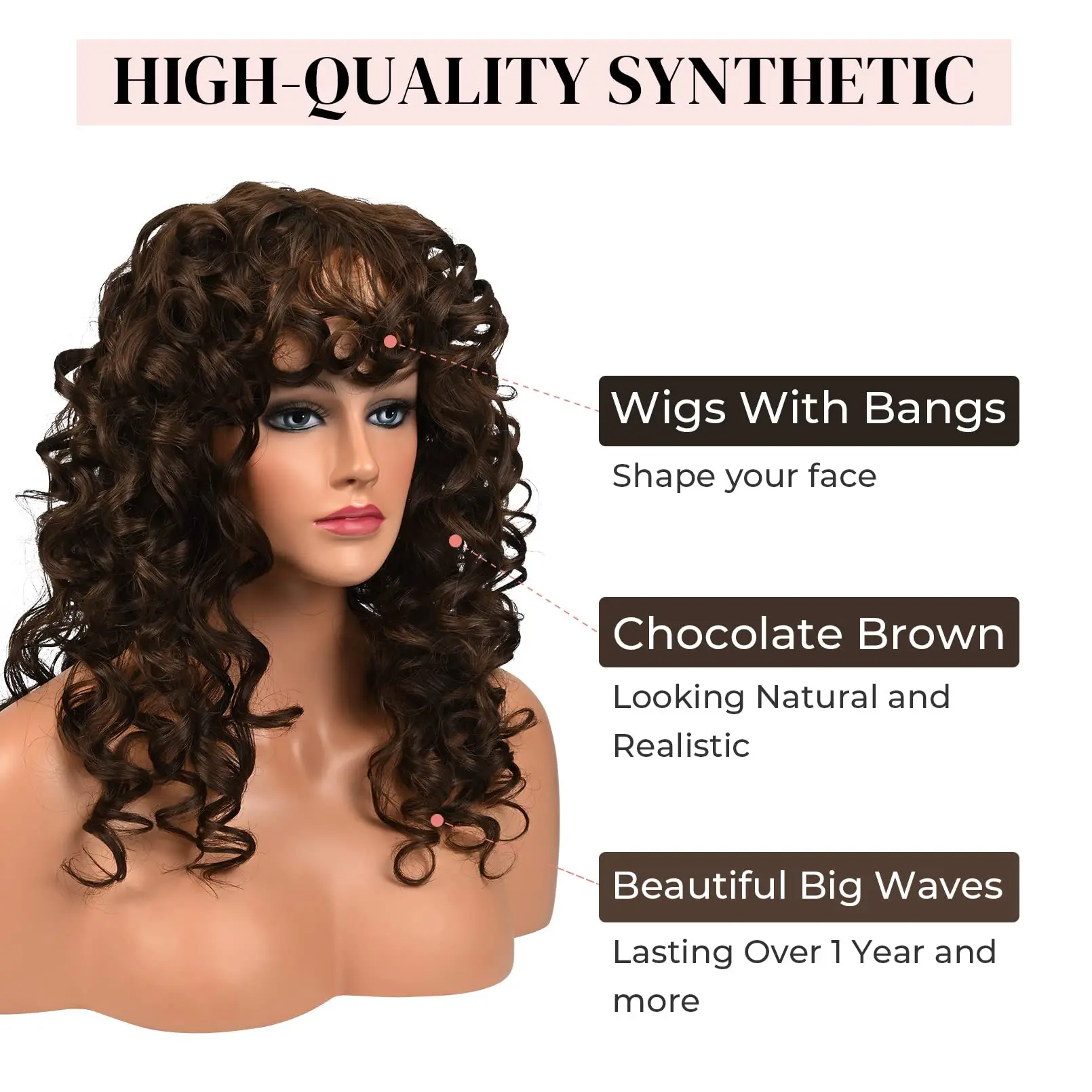 16-inch synthetic long curly hair with bangs human hair wigs for women to choose Gorgeous Shag women wig daily with use