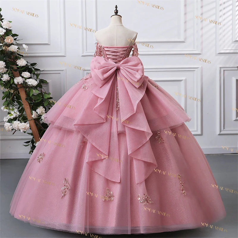 2 In 1  Party Dress Glitter 15 Quinceanera Dresses Shiny Ball Gowns Customized 15 Year Old Dresses For Quinceanera With Bow Tie image 5