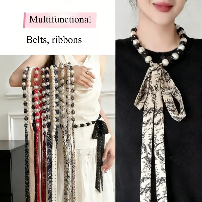 New fashion necklace: a stylish, niche-design beaded choker with a polka-dot long scarf