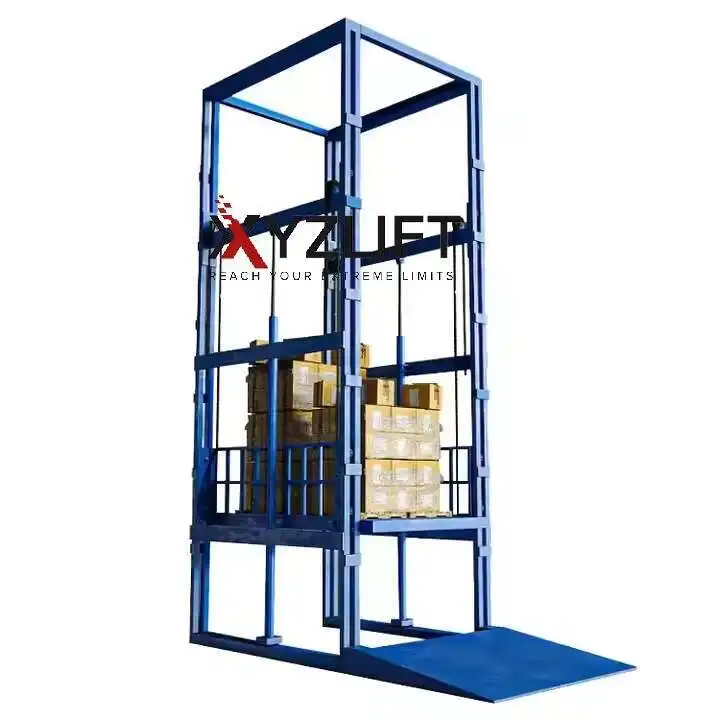 XYZLIFT Small Space Installation Two Post Goods Lifts For Cargo In The Pit Or Ground With Ramp