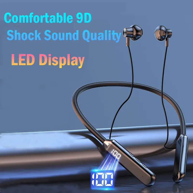 Sport Wireless Headphone Compatible 5.2 Neckband Headphones High Sound Quality Stereo LED Power Display Bluetooth Earphones