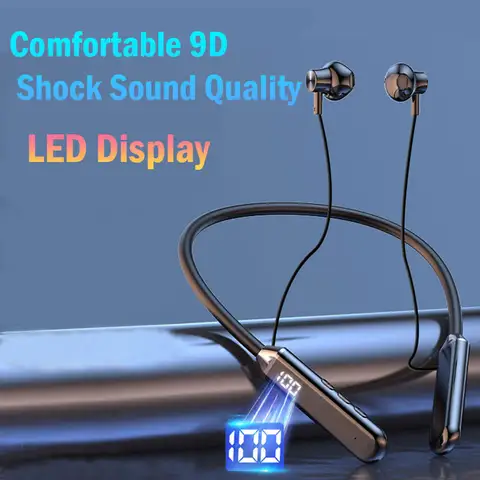 Cuffie wireless sportive compatibili con archetto da collo 5.2 Cuffie stereo con display a LED di alta qualità del suono Auricolari Bluetooth