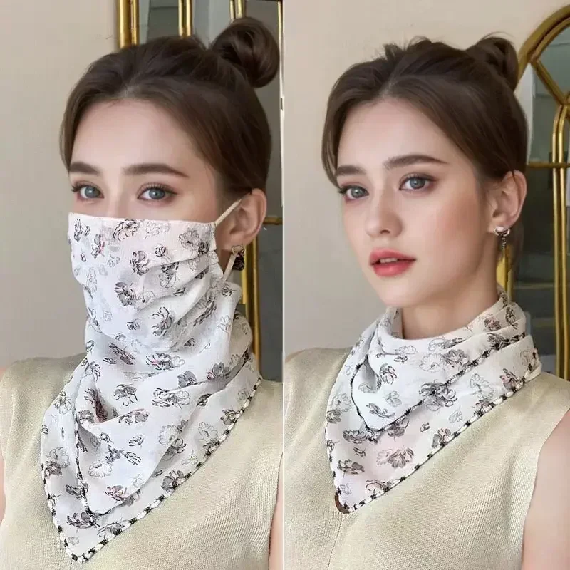 

Womens Sun Protection Floral Scarf, Adjustable Protection Face Chiffon Print Mask, Ice Silk Neck Protector Bandana