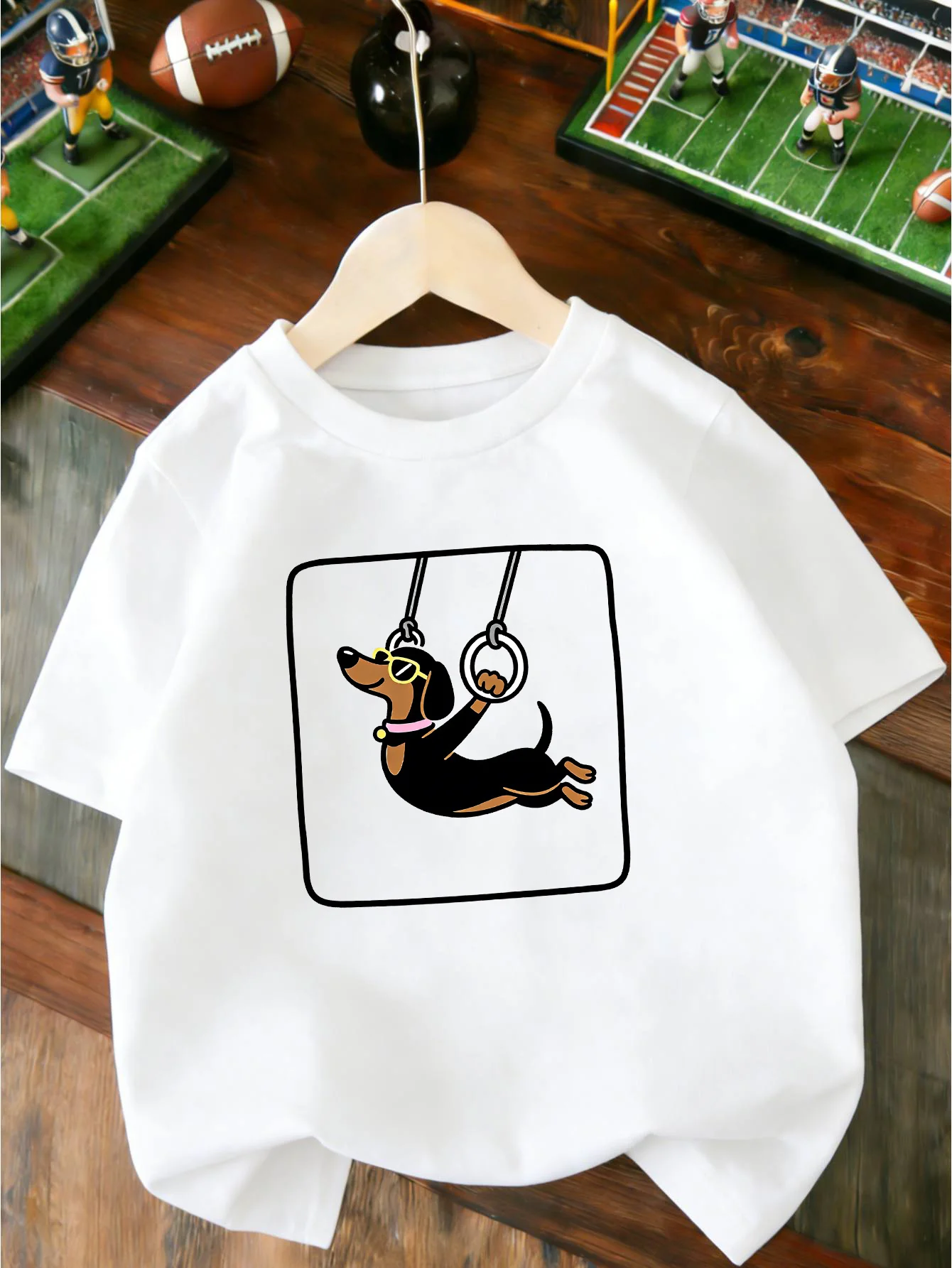 Funny Gymnast Dachshund Puppy Sunglasses Graphic T Shirt Boys Girls Casual Short Sleeve Tee Family Matching Kids Cotton Tops