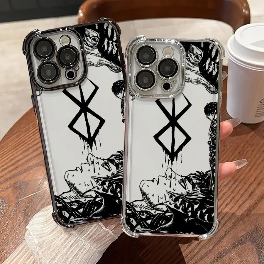 애플 아이폰 XS Max XR 15 16 13 14 12 11 Pro Max 16e 14 15 16 Plus용 소프트 커버 베르세르크 애니메이션 가츠 폰 케이스