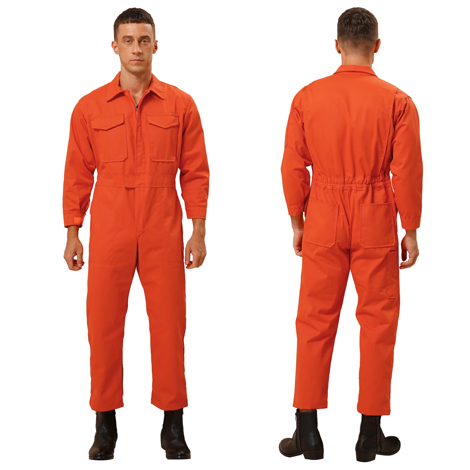 Mens Work Coverall Jumpsuit Long Sleeve Zip-Front Coverall Flame Resistant Multiple Pockets for Routine Work Boxing Fitness