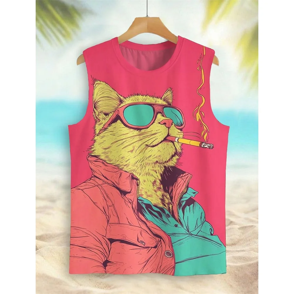 man tank top Japanese Cat Kimono Painting Home Clothing Tank Tops Men Women Sleeveless Vest Y2k Gym Fitness Sports Male Clothing