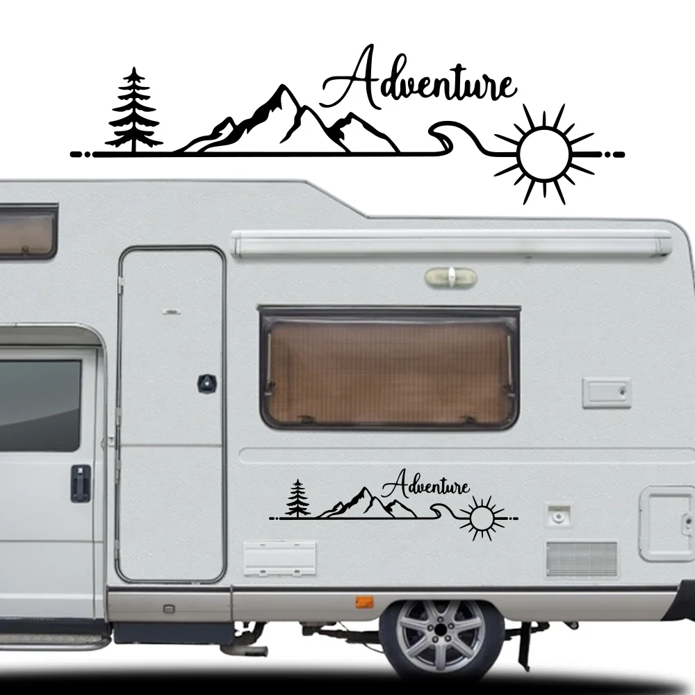 Adventure Mountain Forest Sun pegatinas de vinilo de dibujos animados para coches RVs Camper Van vehículo Auto Body accesorios de decoración DIY