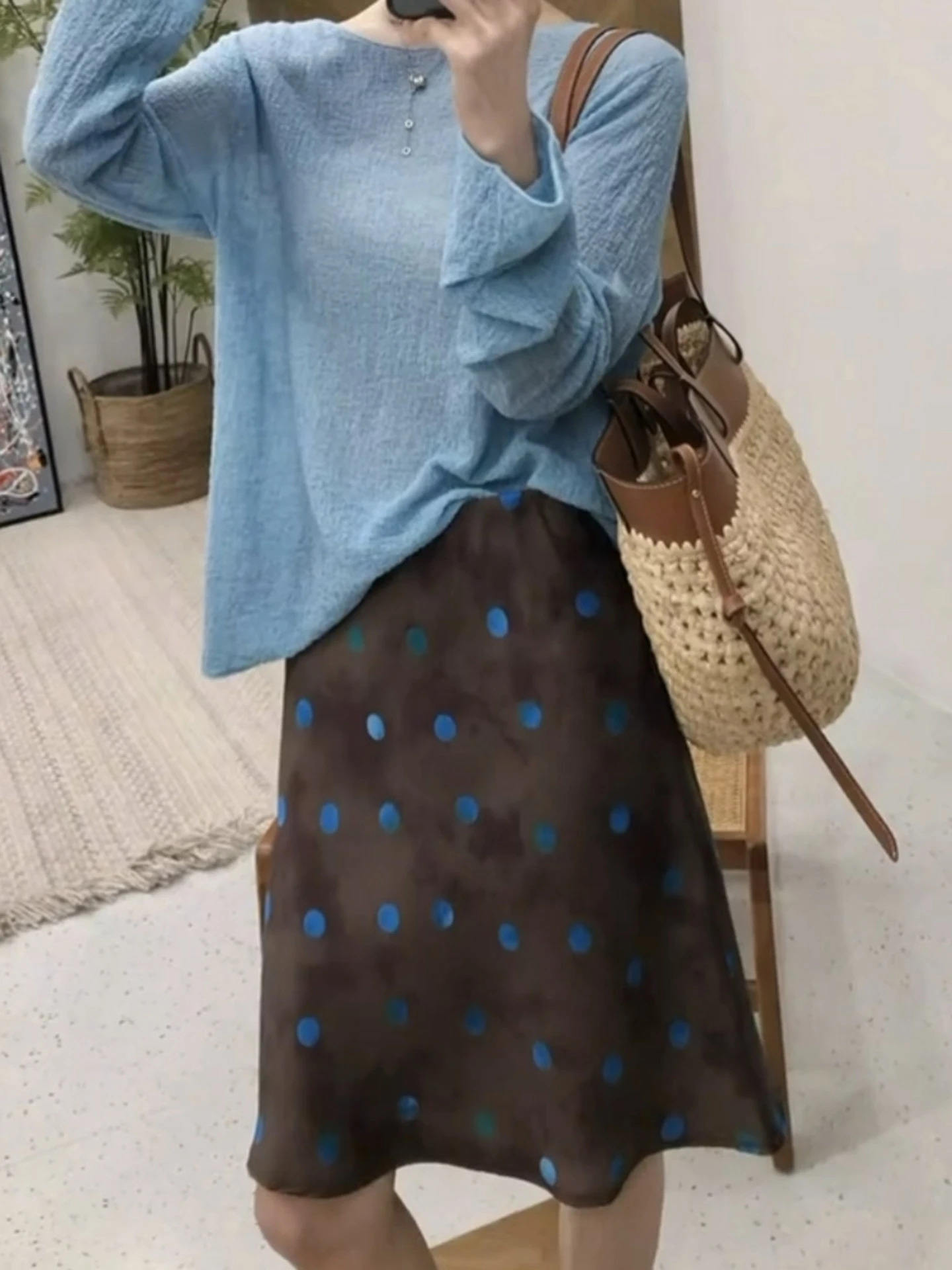 Deep Coffee Polka Dot Half Skirt Women's High Waist Slim A-Line Fish Tail Short Skirt Korean Style Summer New Arrival