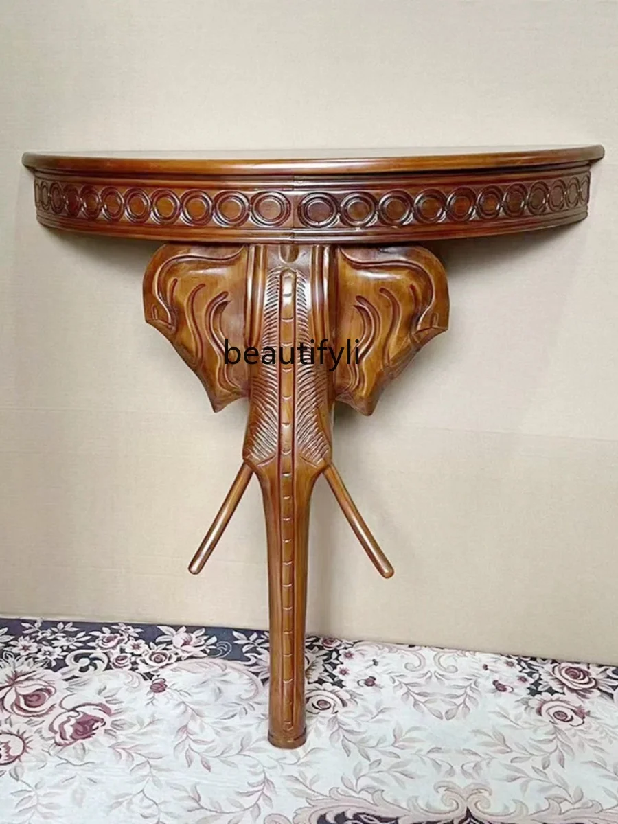 

American semi-round entrance table against the wall table European craft solid wood entrance cabinet